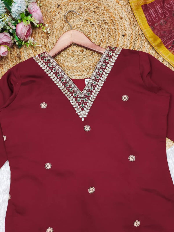 Diwali Special Roman Silk Kurti, Pant with Dupatta